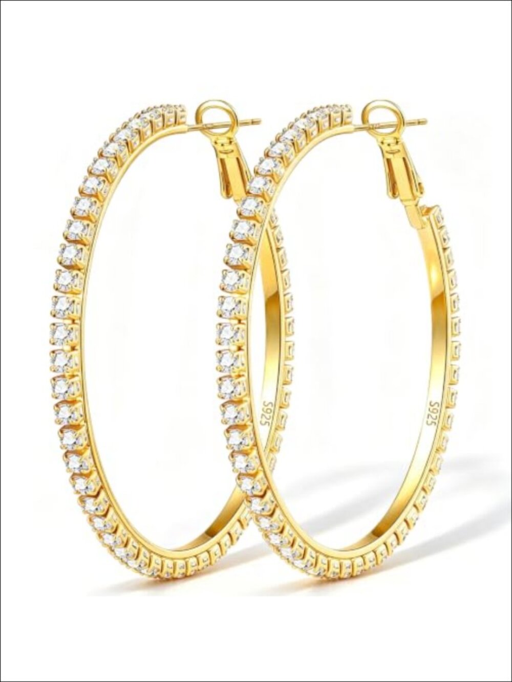 925 Sterling Silver Large Rhinestone Hoop Earrings for Women